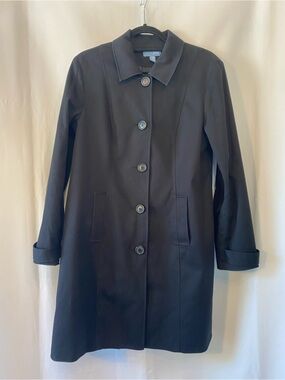 Women's Classic Black Knee Length Trench Coat MD Button Front Minimalist  Chic